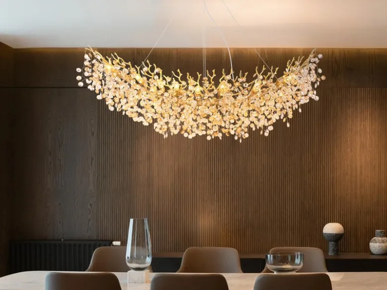 XXL Kronleuchter QUEENA Gold 16-flammig Glas Kristall 2-farbig, Breite: 150cm