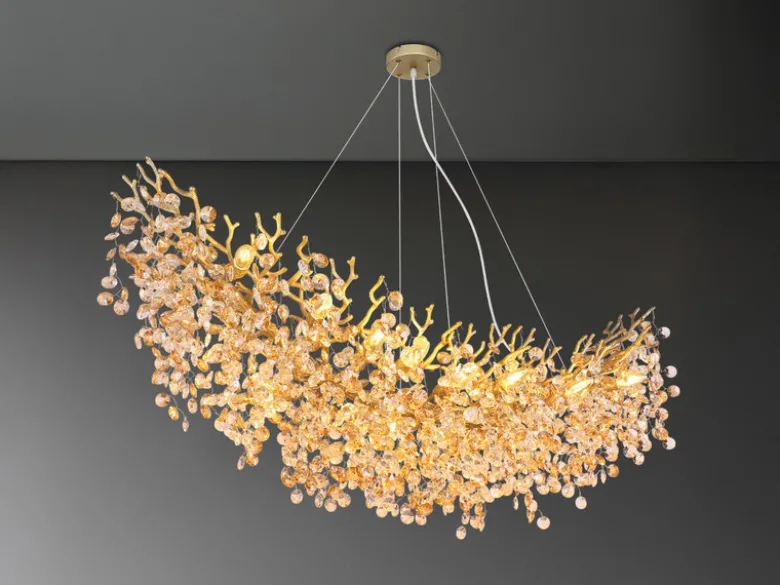 XXL Kronleuchter QUEENA Gold 16-flammig Glas Kristall 2-farbig, Breite: 150cm