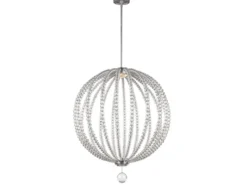 XXL LED Designer Pendelleuchte OBERLIN Kugel mit Perlen aus Kristallglas, Ø 81cm