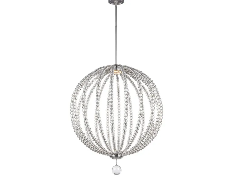 XXL LED Designer Pendelleuchte OBERLIN Kugel mit Perlen aus Kristallglas, Ø 81cm