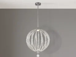 XXL LED Designer Pendelleuchte OBERLIN Kugel mit Perlen aus Kristallglas, Ø 81cm