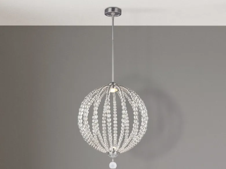 XXL LED Designer Pendelleuchte OBERLIN Kugel mit Perlen aus Kristallglas, Ø 81cm