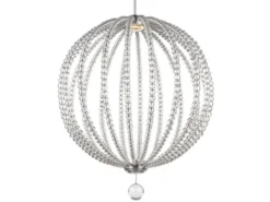 XXL LED Designer Pendelleuchte OBERLIN Kugel mit Perlen aus Kristallglas, Ø 81cm