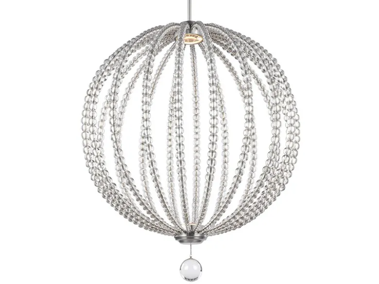 XXL LED Designer Pendelleuchte OBERLIN Kugel mit Perlen aus Kristallglas, Ø 81cm
