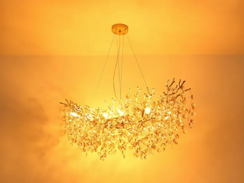 XXL LED Kronleuchter Gold 16-flammig mit Glas Kristall 2-farbig, Breite 150cm