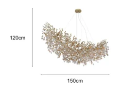 XXL LED Kronleuchter Gold 16-flammig mit Glas Kristall 2-farbig, Breite 150cm