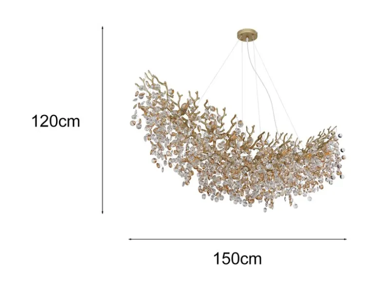 XXL LED Kronleuchter Gold 16-flammig mit Glas Kristall 2-farbig, Breite 150cm