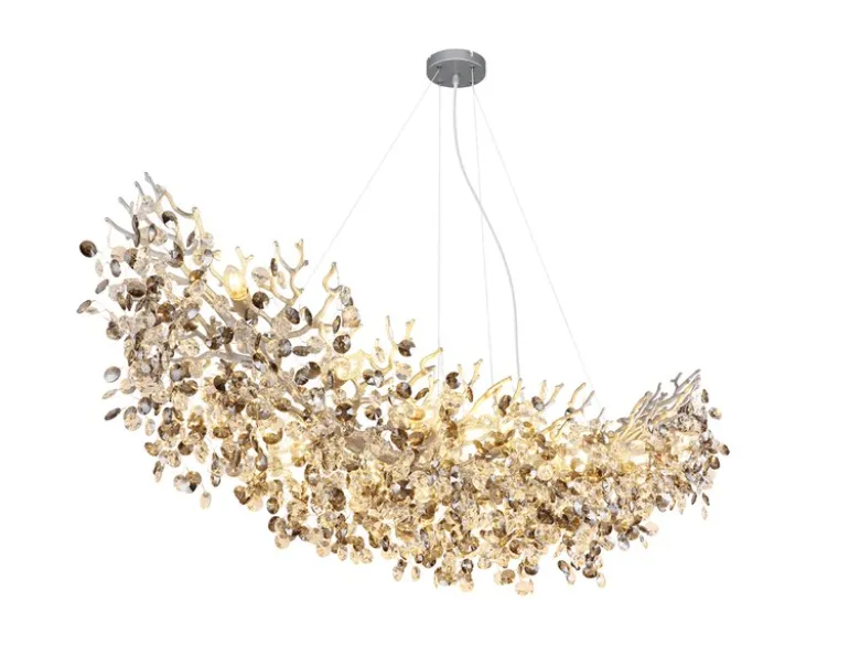 XXL LED Kronleuchter Silber 16-flammig mit Glas Kristall 2-farbig, Breite 150cm