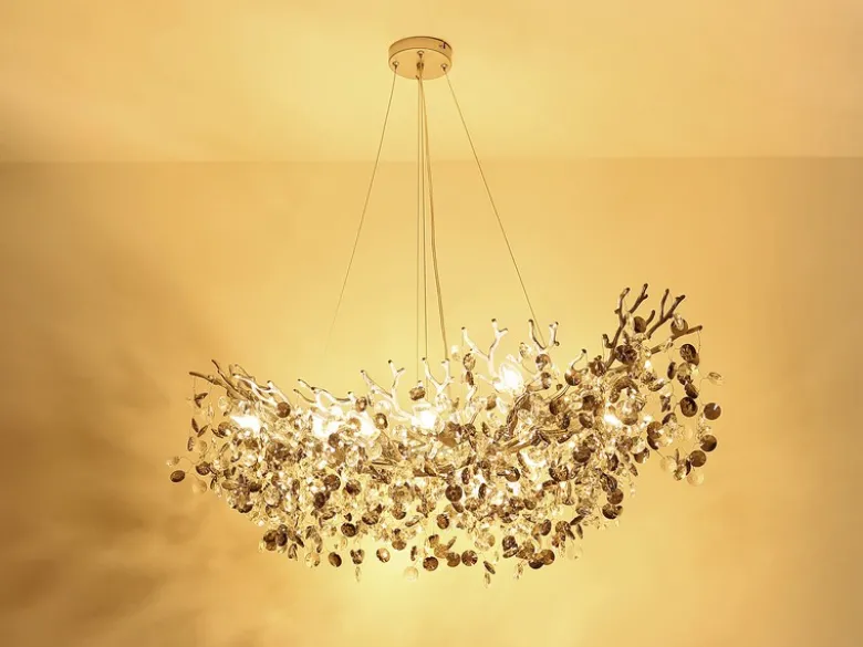XXL LED Kronleuchter Silber 16-flammig mit Glas Kristall 2-farbig, Breite 150cm