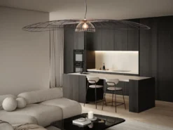 XXL LED Pendelleuchte mit Gitter Lampenschirm Schwarz Gold, Ø 200cm