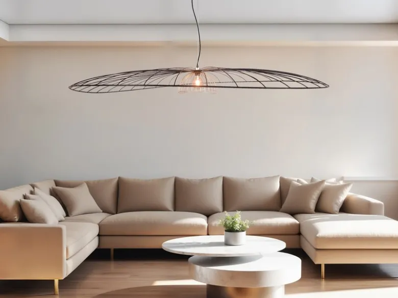 XXL LED Pendelleuchte mit Gitter Lampenschirm Schwarz Gold, Ø 200cm