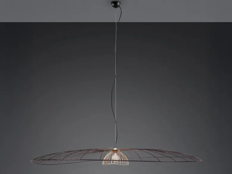 XXL Pendelleuchte LAURIS mit Gitter Lampenschirm Schwarz Gold, Ø 200cm