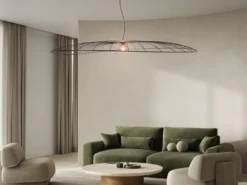 XXL Pendelleuchte LAURIS mit Gitter Lampenschirm Schwarz Gold, Ø 200cm