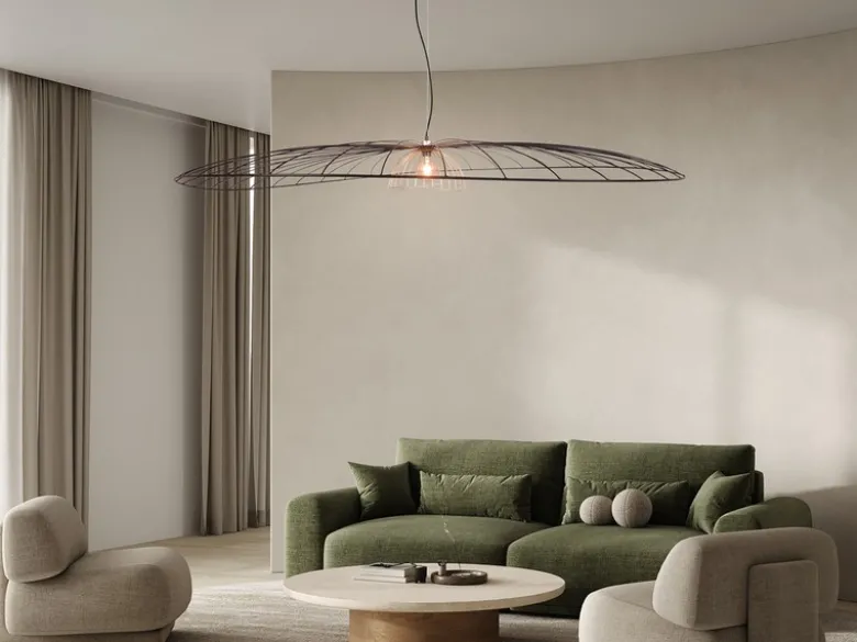 XXL Pendelleuchte LAURIS mit Gitter Lampenschirm Schwarz Gold, Ø 200cm