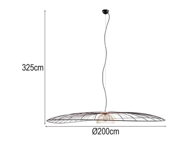 XXL Pendelleuchte LAURIS mit Gitter Lampenschirm Schwarz Gold, Ø 200cm