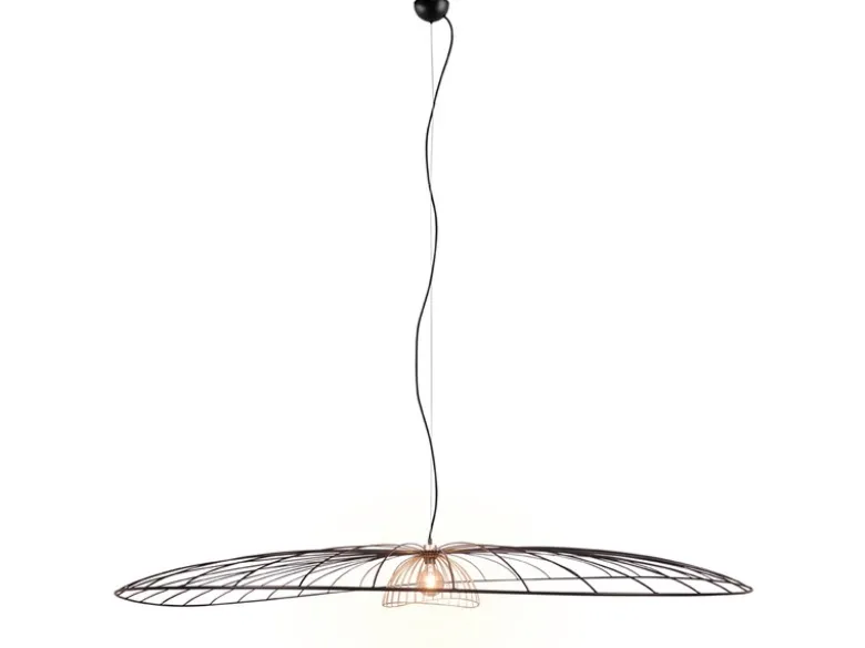 XXL Pendelleuchte LAURIS mit Gitter Lampenschirm Schwarz Gold, Ø 200cm