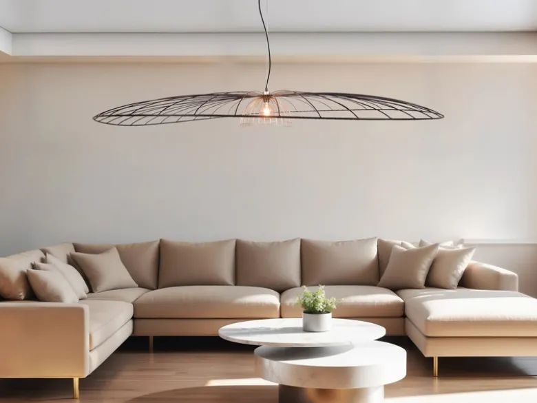 XXL Pendelleuchte LAURIS mit Gitter Lampenschirm Schwarz Gold, Ø 200cm