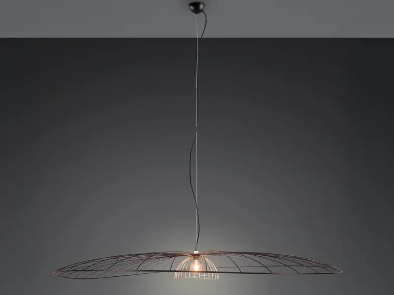 XXL Pendelleuchte LAURIS mit Gitter Lampenschirm Schwarz Gold, Ø 200cm