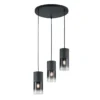 Zeitlose LED Pendelleuchte aus schwarz mattem Metall & Rauchglas, Ø 37cm