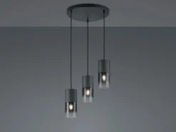 Zeitlose LED Pendelleuchte aus schwarz mattem Metall & Rauchglas, Ø 37cm