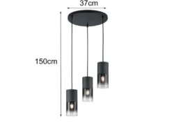 Zeitlose LED Pendelleuchte aus schwarz mattem Metall & Rauchglas, Ø 37cm