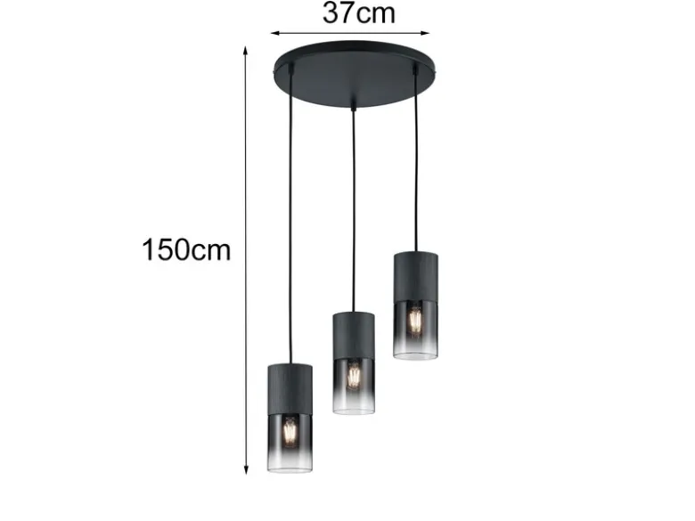 Zeitlose LED Pendelleuchte aus schwarz mattem Metall & Rauchglas, Ø 37cm