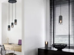 Zeitlose Pendelleuchte ROBIN aus schwarz mattem Metall & Rauchglas, Ø 37cm