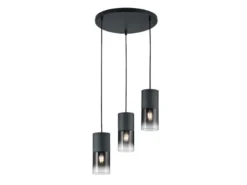 Zeitlose Pendelleuchte ROBIN aus schwarz mattem Metall & Rauchglas, Ø 37cm
