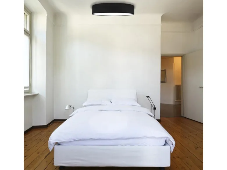 Zeitlose runde Deckenleuchte mit LED Stoffschirm Schwarz Ø 60cm