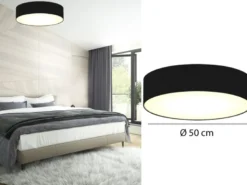 Zeitlose runde Deckenleuchte mit LED Stoffschirm Schwarz Ø 50cm