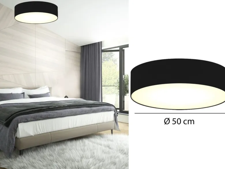 Zeitlose runde Deckenleuchte mit LED Stoffschirm Schwarz Ø 50cm