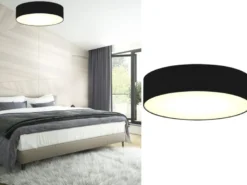Zeitlose runde Deckenleuchte mit LED Stoffschirm Schwarz Ø 50cm