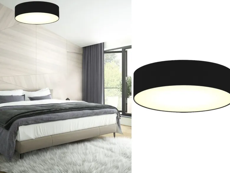 Zeitlose runde Deckenleuchte mit LED Stoffschirm Schwarz Ø 50cm